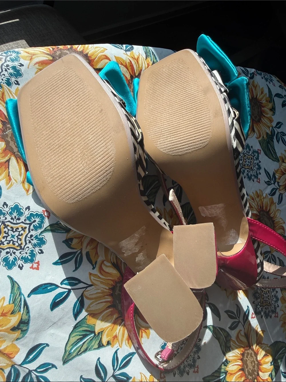 Betsey Johnson Turquoise Bow Slingback Sandals with Hot Pink Straps
